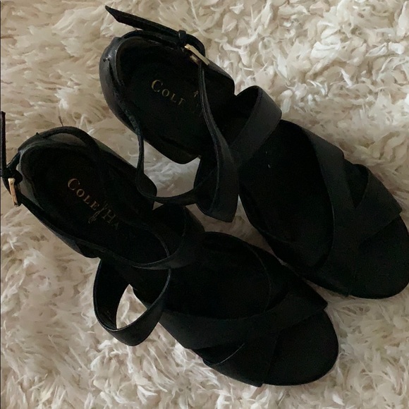 Cole Haan Black Leather Wedge Woven - Picture 6 of 7